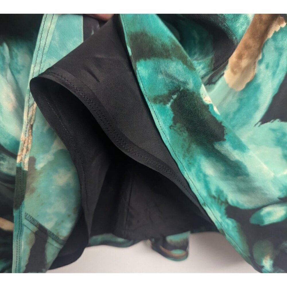 Valerie Stevens 100% Silk Green Blue Floral Cross V-Neck Dress Women's Size 12 - Picture 6 of 6